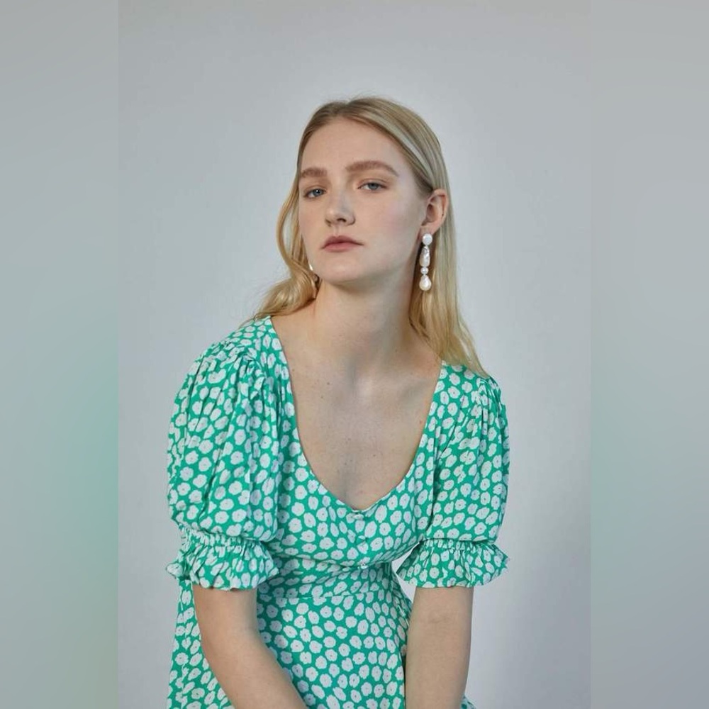 Faithfull the Brand La Barben Mini Dress Cora Floral green Sz M  babydoll rayon - Picture 7 of 13